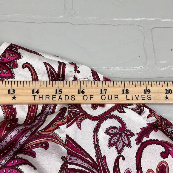 Liz Claiborne Blouse Women Large Pink Paisley Ruffle Sleeve Keyhole Career Party - Picture 11 of 13